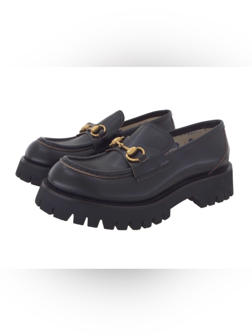 Gucci Harald Moccasin Leather Lug Sole Loafer Cordovan Lux Black 577236